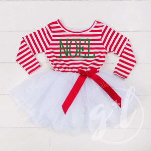 Christmas "NOEL" Dress Red Striped Long Sleeves - Grace and Lucille