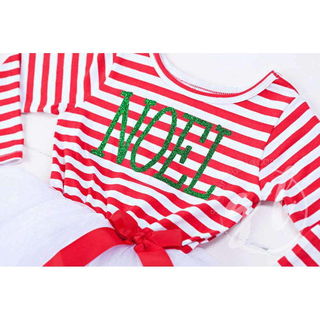 Christmas "NOEL" Dress Red Striped Long Sleeves - Grace and Lucille