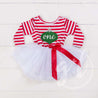 Christmas Ornament Birthday Dress "HER AGE" Red Striped Long Sleeves - Grace and Lucille