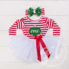 Christmas Ornament Birthday Dress "HER AGE" Red Striped Long Sleeves - Grace and Lucille