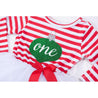 Christmas Ornament Birthday Dress "HER AGE" Red Striped Long Sleeves - Grace and Lucille