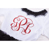 Bejeweled Neck Grand Red Monogram Dress Black Tutu, White Long Sleeves - Grace and Lucille