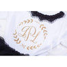 Bejeweled Neck Laurel Wreath Monogram Dress Black Tutu, White Long Sleeves - Grace and Lucille