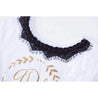 Bejeweled Neck Laurel Wreath Monogram Dress Black Tutu, White Long Sleeves - Grace and Lucille