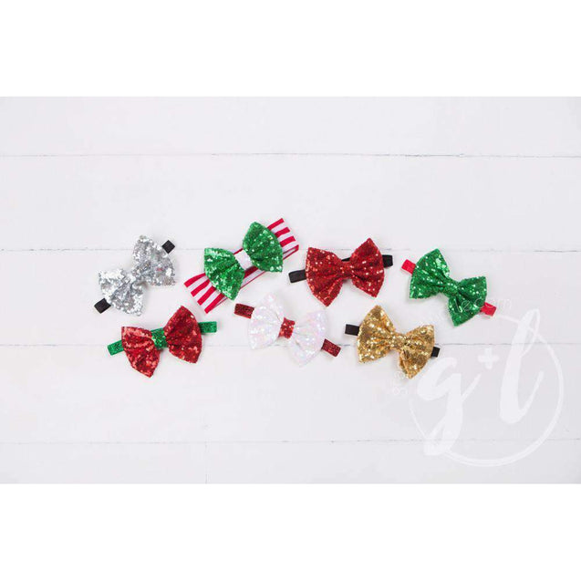 Two-in-One Sequined Bow Headband & Belt, Christmas White Bow on Red Band - Grace and Lucille