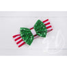 Christmas Green Sequined Bow on Red & White Striped Headband - Grace and Lucille