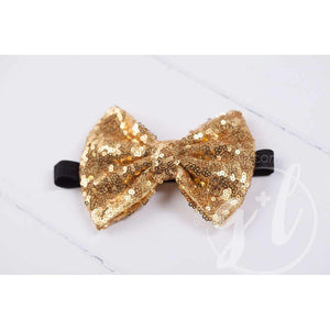 Two-in-One Sequined Bow Headband & Belt, Gold Bow with black band - Grace and Lucille