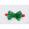 Two-in-One Sequined Bow Headband & Belt, Christmas Green Bow on Red Band - Grace and Lucille