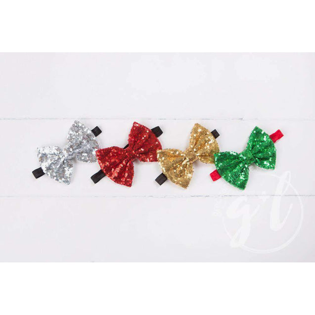 Two-in-One Sequined Bow Headband & Belt, Red Bow on Black Band - Grace and Lucille