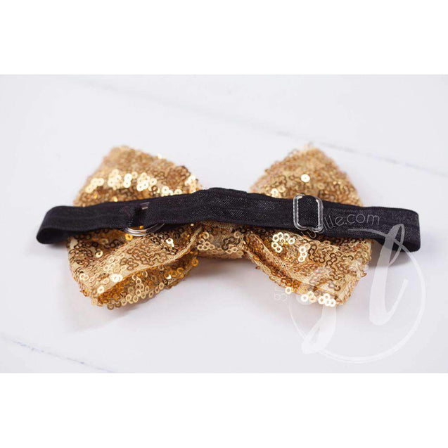 Two-in-One Sequined Bow Headband & Belt, Gold Bow with black band - Grace and Lucille
