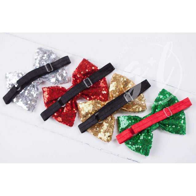 Two-in-One Sequined Bow Headband & Belt, Christmas Green Bow on Red Band - Grace and Lucille