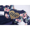 Fourth Birthday Dress Heart of Gold with "FOUR" on Navy Floral Long Sleeves - Grace and Lucille