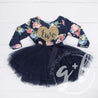 Second Birthday Dress Heart of Gold with "TWO" on Navy Floral Long Sleeves - Grace and Lucille