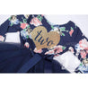 Fourth Birthday Dress Heart of Gold with "FOUR" on Navy Floral Long Sleeves - Grace and Lucille