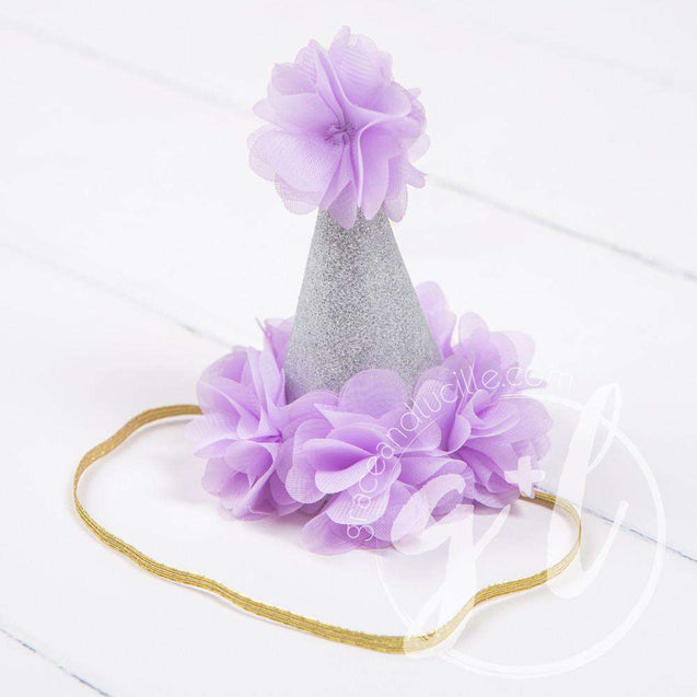 Princess Party Hat, Sparkly Silver and Purple - Grace and Lucille