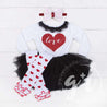 Heart Full of LOVE Bejeweled Black & White Dress Combo, Heart Leg Warmers & White/Red Bow Headband - Grace and Lucille