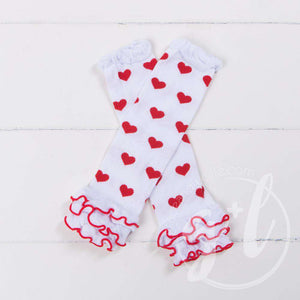 Red & White Hearts Ruffled Hem Leg Warmers - Grace and Lucille