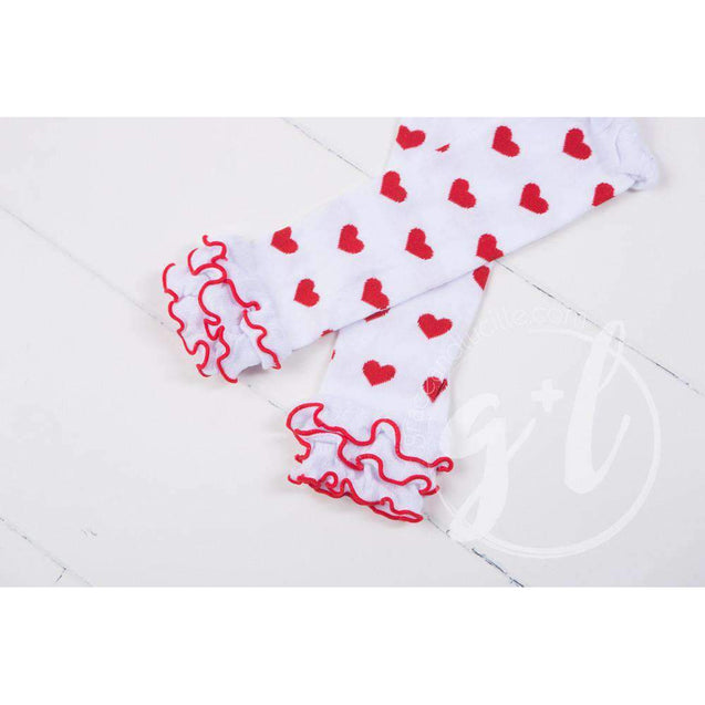 Red & White Hearts Ruffled Hem Leg Warmers - Grace and Lucille