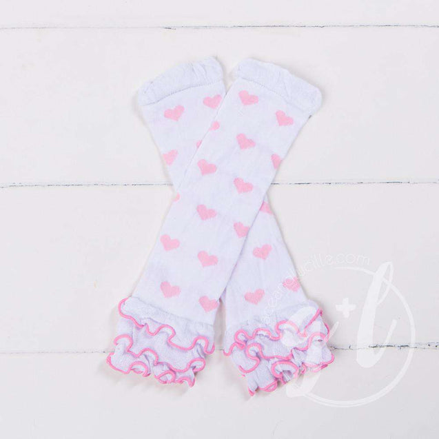 Pink & White Hearts Ruffled Hem Leg Warmers - Grace and Lucille