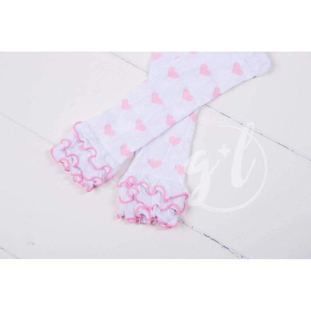 Pink & White Hearts Ruffled Hem Leg Warmers - Grace and Lucille