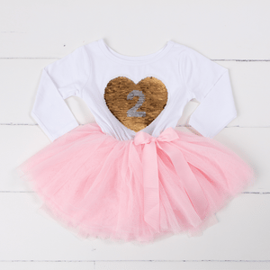2nd Birthday Outfit with FLIP Sequin Heart of Gold numeric TWO heart - Grace and Lucille