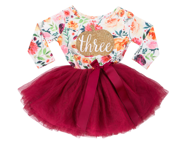 3rd Birthday Dress - Floral Heart (Long Sleeve)