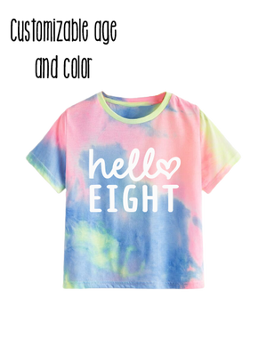 Copy of Hello Eight retro tie dye birthday shirt, ages 6-12- rainbow