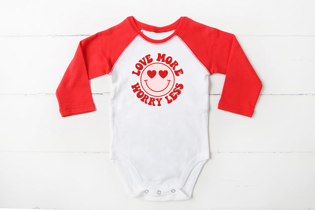 Love more worry less girls valentines retro shirt