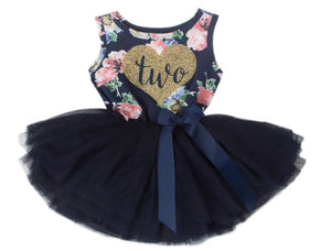 2nd Birthday Dress - Floral Heart (Sleeveless)