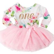 Pink Floral Gold Script Birthday Dress (1st Birthday Dress - 1st Birthday Outfit)