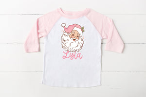 Retro Santa Shirt, Pink Christmas, Santa Shirt, Custom shirt for girls, Christmas bodysuit