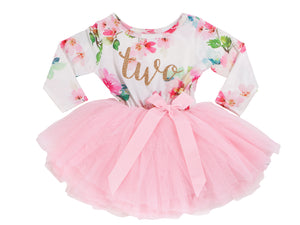 2nd Birthday Dress - Floral Heart (Long Sleeve)