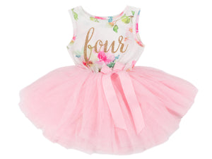 4th Birthday Dress - Floral Heart (Sleeveless)