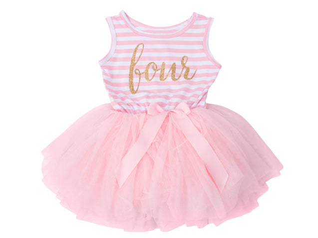 4th Birthday Dress - Striped (Sleeveless)