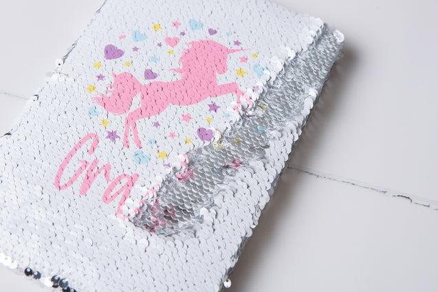 Custom Flip Sequin Unicorn Notebook