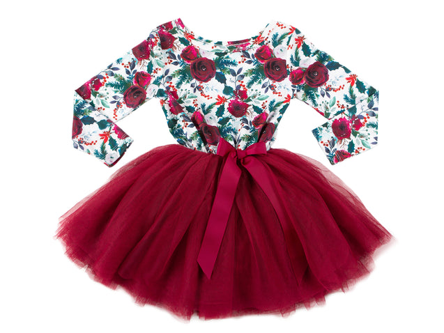 4th Birthday Dress - Floral Heart (Long Sleeve)