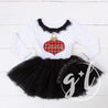 Buffalo check ornament monogrammed name Dress Black Tutu, White Long Sleeves - Grace and Lucille