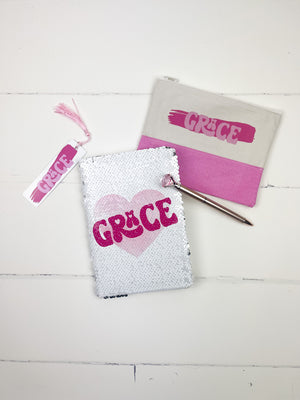 Valentines gift set for girls with heart and custom name