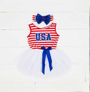 USA Dress with her Age, Red, White & Blue Blue Girls 4th of July outfit
