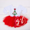 First birthday Christmas Dress Red Tutu, White Long Sleeves - Grace and Lucille