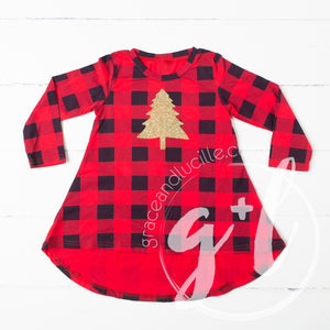 Buffalo Check Christmas Dress- Christmas Tree - Grace and Lucille