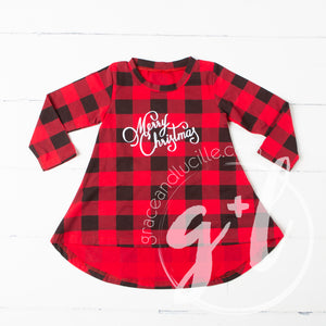 Buffalo Check Christmas Dress- Merry Christmas - Grace and Lucille