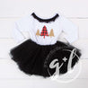 Buffalo check red and black Christmas trees with Black Tutu, White Long Sleeves - Grace and Lucille