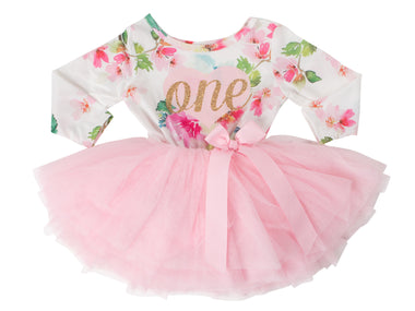 1st Birthday Dress Pink Floral Long Sleeve
