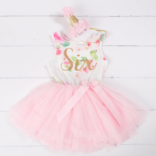 Pink Floral Gold Script Birthday Dress (2nd Birthday Dress - 2nd Birthday Outfit)